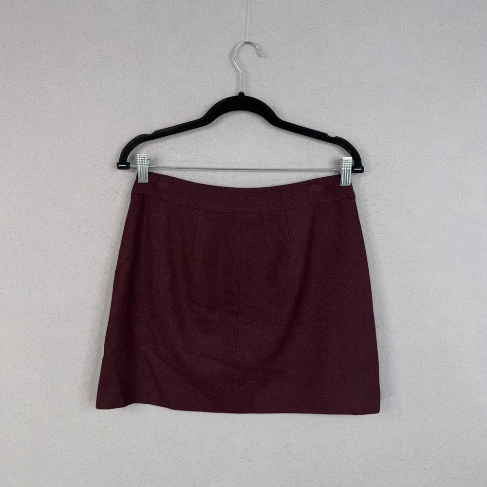 Madewell Skirt Womens 4 Burgundy Wool Blend A Line Mini Zip Pockets Career Fall